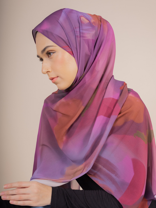 Sunset Serenade Printed Chiffon Hijab